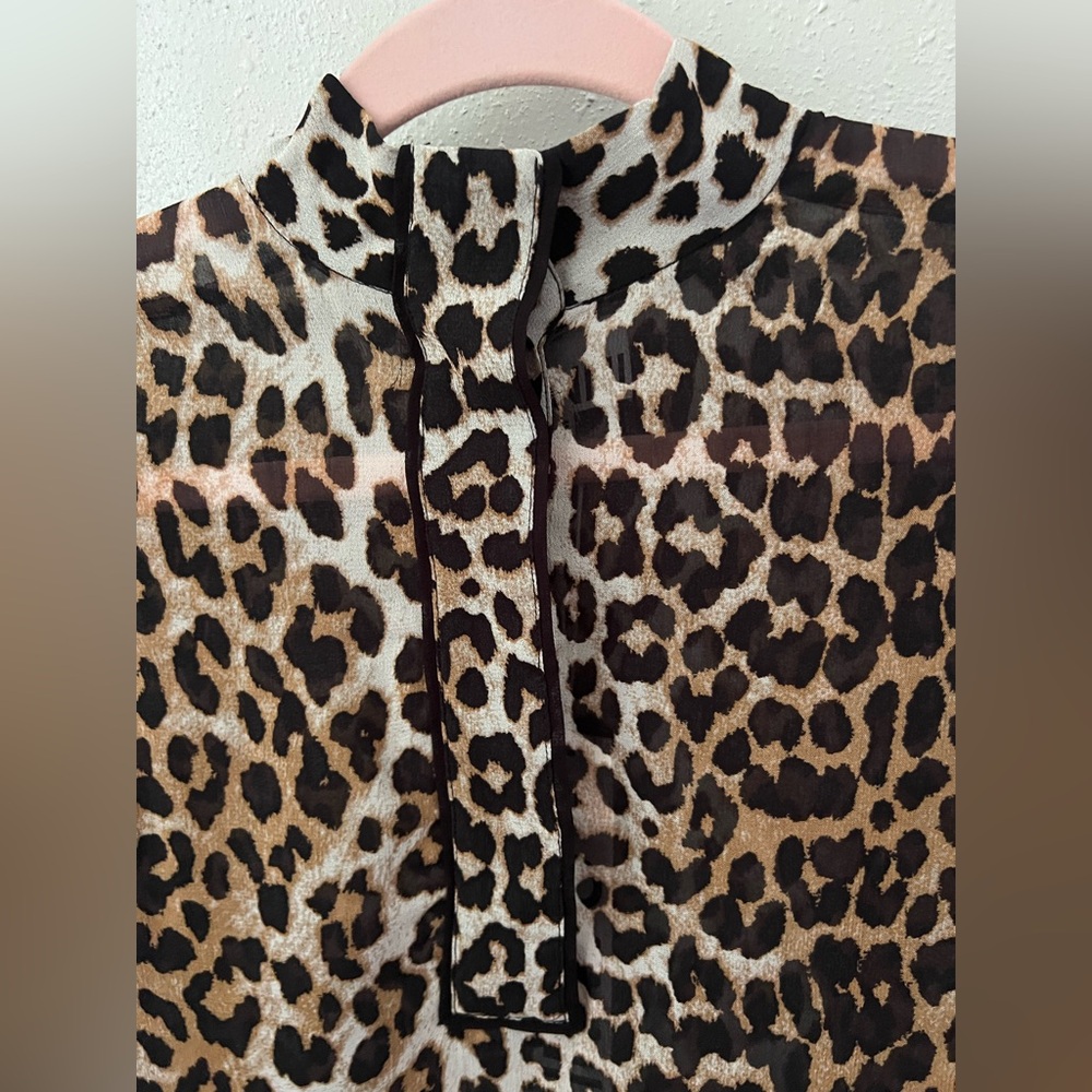 GANNI Printed Georgette Shirt Leopard Size 34 New - Picture 4 of 13